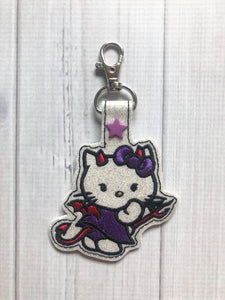 ITH Digital Embroidery Pattern For Cat Devil Girl Snap Tab / Key Chains, 4X4 Hoop
