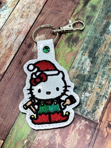 ITH Digital Embroidery Pattern For Cat In Elf Costume Snap Tab / Key Chain, 4X4 Hoop