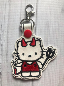 ITH Digital Embroidery Pattern For Cat Devil Boy Snap Tab /  Key Chain, 4X4 Hoop