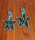 ITH Digital Embroidery Pattern For Star Treble Cleff Snap Tab / Key Chain, 4X4 Hoop