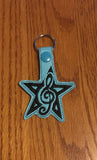 ITH Digital Embroidery Pattern For Star Treble Cleff Snap Tab / Key Chain, 4X4 Hoop