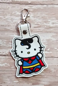 ITH Digital Embroidery Pattern For Cat In Super M Costume Snap Tab / Key Chain, 4X4 Hoop