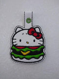 ITH Digital Embroidery Pattern For Cat in Hamburger Costume Snap Tab / Key Chain, 4X4 Hoop