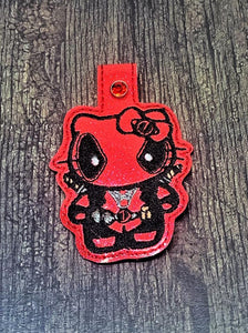 ITH Digital Embroidery Pattern For Cat in Dead Pool Costume Snap Tab / Key Chain, 4X4 Hoop