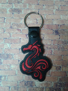 ITH Digital Embroidery Pattern For Tribal Dragon Snap Tab / Key Chain, 4X4 Hoop