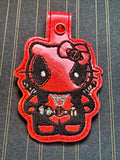 ITH Digital Embroidery Pattern For Cat in Dead Pool Costume Snap Tab / Key Chain, 4X4 Hoop