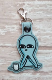 ITH Digital Embroidery Pattern For Cartoon Alien Dude Snap Tab / Key Chain, 4X4 Hoop