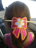 ITH Digital Embroidery Pattern For Bow with Flower Hair Bun Holder / Cover, 4X4 Hoop