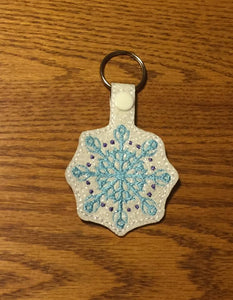 ITH Digital Embroidery Pattern for Snowflake II Snap Tab / Key Chain, 4X4 Hoop