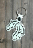 ITH Digital Embroidery Pattern For Swirl Horse Head Snap Tab / Key Chain, 4X4 Hoop