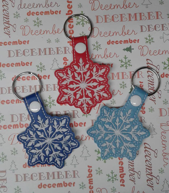 ITH Digital Embroidery Pattern For Snowflake I Snap Tab / Key Chain, 4X4 Hoop