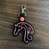 ITH Digital Embroidery Pattern For Swirl Horse Head Snap Tab / Key Chain, 4X4 Hoop