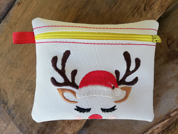 ITH Digital Embroidery PAttern For Sweetface Reindeer 4.8 X3.9 Zipper Pouch, 5X7 Hoop
