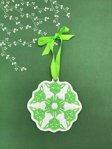 ITH Digital Embroidery Pattern For Pointy Ear Green Guy Snowflake Ornament, 4X4 Hoop