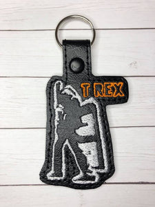 ITH Digital Embroidery Pattern for T-Rex Snap Tab / Key Chain, 4X4 Hoop