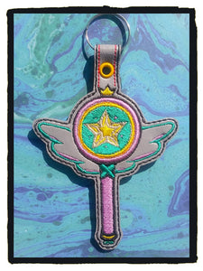 ITH Digital Embroidery Pattern For Star Wand Stage 1 SNap Tab / Key Chain, 5X7 Hoop