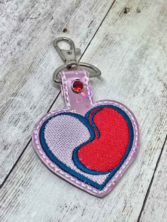 ITH Digital Embroidery Pattern For Kidney Heart Snap Tab / Key Chain, 4X4 Hoop