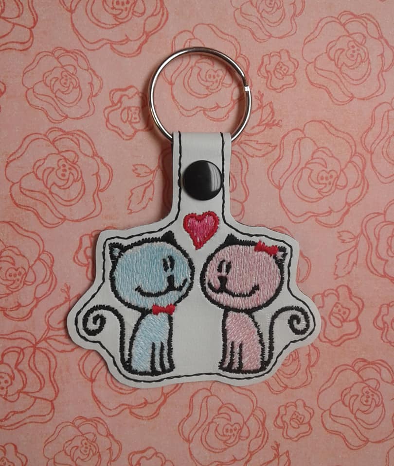ITH Digital Embroidery Pattern for Love Kitties Snap Tab / Key Chain ...
