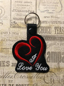 ITH Digital EMbroidery Pattern for I Love You Heart Snap Tab / Key Chain, 4X4 Hoop