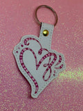 ITH Digital Embroidery Pattern For Script Heart Snap Tab / Key Chain, 4X4 Hoop
