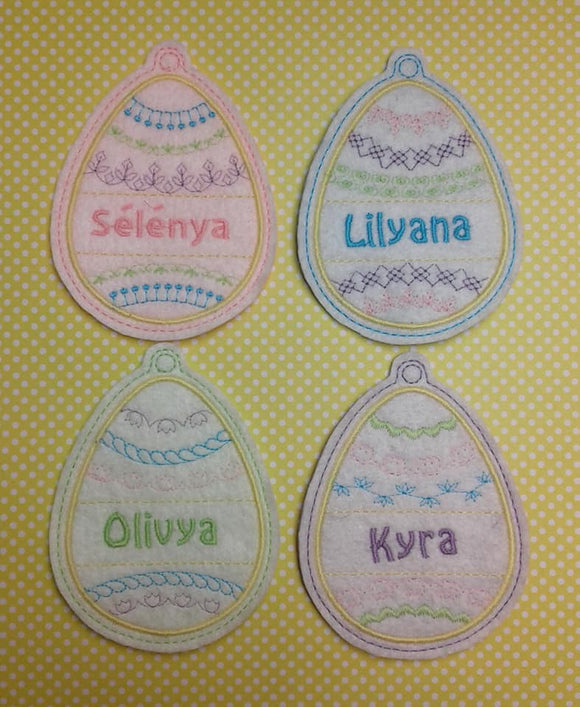 ITH Digital Embroidery Pattern for Egg Applique Center Bookmark / Ornament Set of 4, 4X4 Hoop