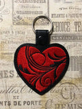 ITH Digital Embroidery Pattern for Swirl Heart Snap Tab / Key Chain, 4X4 Hoop