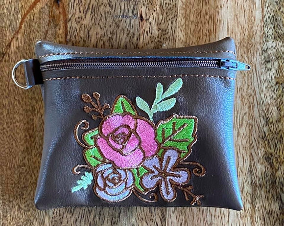 ITH Digital Embroidery Pattern for Rose Floral Cash / Card 4.8X3.9 Zip Pouch, 5X7 Hoop