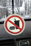 ITH DIgital Embroidery Pattern for No Food Allowed Set Snap Tab / Key Chain & Eyelet Car Hanger, 4X4 Hoop