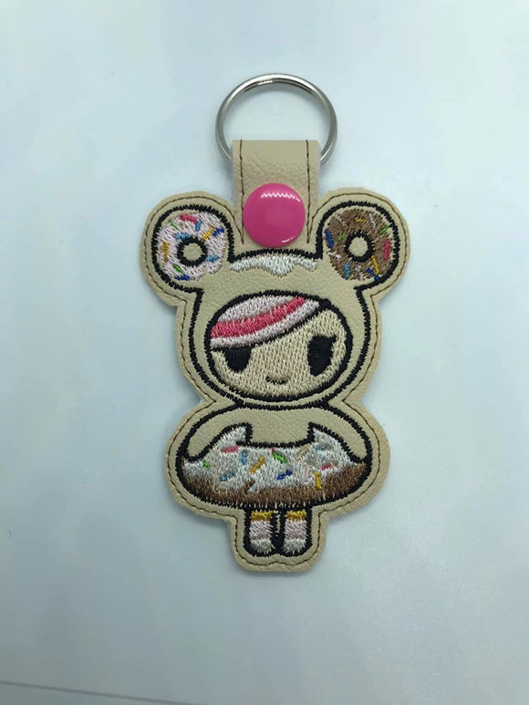 ITH Digital Embroidery Pattern For Toki Donut Girl I Snap Tab / Key CHain, 4X4 Hoop