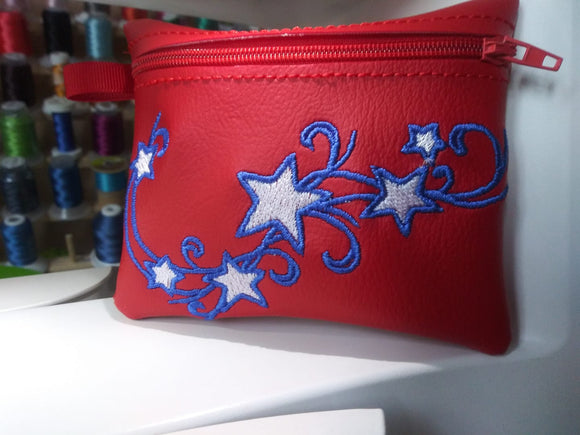 ITH Digital Embroidery Pattern for Stars & Swirl Cash /Card 4.8 X 3.9 Zipper Pouch, 5X7 Hoop