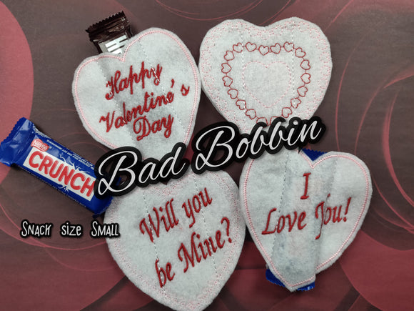 ITH Digital Embroidery Pattern For Snack Size Candy Bar Covers Valentines Set of 4 Small, 4X4 Hoop