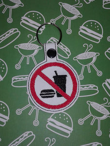 ITH DIgital Embroidery Pattern for No Food Allowed Set Snap Tab / Key Chain & Eyelet Car Hanger, 4X4 Hoop