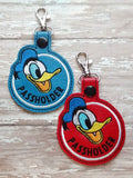 ITH Digital Embroidery Pattern for D Duck Passholder Snap Tab / Key Chain, 4X4 Hoop