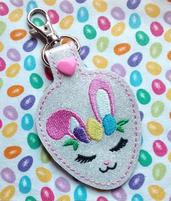 ITH Digital Embroidery Pattern for Bunny Face Snap Tab / Key Chain, 4X4 Hoop