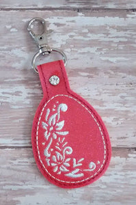ITH Digital Embroidery Pattern for Floral Egg Design Snap Tab / Key Chain, 4X4 Hoop