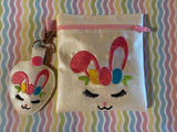 ITH Digital Embroidery Pattern for Bunny Face Cash Card Tall Zip pouch 4.8 X 3.9, 5X7 Hoop