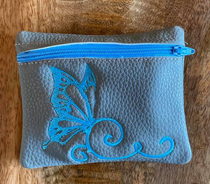 ITH Digital Embroidery Pattern for Butterfly Swirl Cash/Card Zipper Pouch 4.9 X 3.9, 5X7 Hoop
