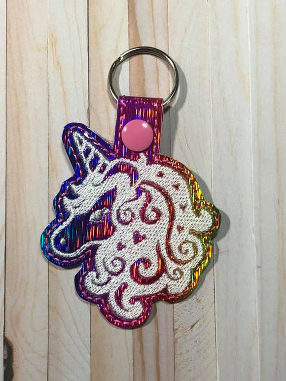 ITH Digital Embroidery Pattern for Unicorn Heart Mane Snap Tab / Key Chain, 4X4 Hoop