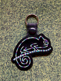 ITH Digital Embroidery Pattern for Chameleon on Branch Snap Tab / Key Chain, 4X4 Hoop