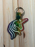 ITH Digital Embroidery Pattern For Unicorn Head Outline Snap Tab / Key Chain, 4X4 Hoop