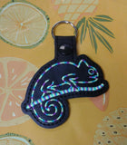 ITH Digital Embroidery Pattern for Chameleon on Branch Snap Tab / Key Chain, 4X4 Hoop