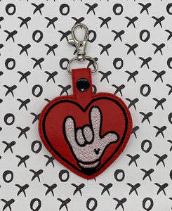 ITH Digital Embroidery Pattern for I Love You Sign with Mouse Gloves Snap Tab / Key Chain, 4X4 Hoop