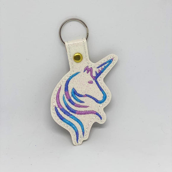 ITH Digital Embroidery Pattern For Unicorn Head Outline Snap Tab / Key Chain, 4X4 Hoop