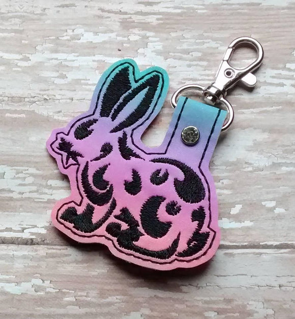 ITH Digital Embroidery Pattern for Tribal Rabbit Snap Tab / Key Chain, 4X4 Hoop