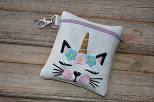 ITH Digital Embroidery Pattern for Kitticorn Face Cash /Card Zip Pouch Tall 5X4.5, 5X7 Hoop