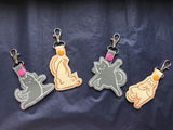 ITH Digital Embroidery Pattern for Set of 4 Kitty Yoga Snap Tabs / Key Chains, 4X4 Hoop