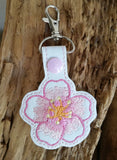 ITH Digtal Embroidery Pattern for Cherry Blossom Snap Tab & Key Chain, 4X4 Hoop