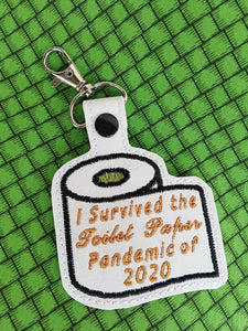 ITH Digital Embroidery Pattern for I Survived the TP Pandemic Snap Tab / Key Chain, 4X4 Hoop