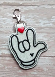 ITH Digital Embroidery Pattern for I Love You Mouse Glove no heart Snap Tab / Key Chain, 4X4 Hoop