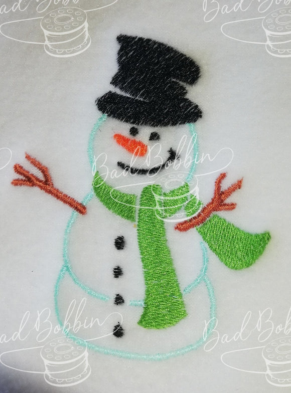 ITH Digital Embroidery Pattern for Snowman III Stand Alone Design, 4X4 Hoop